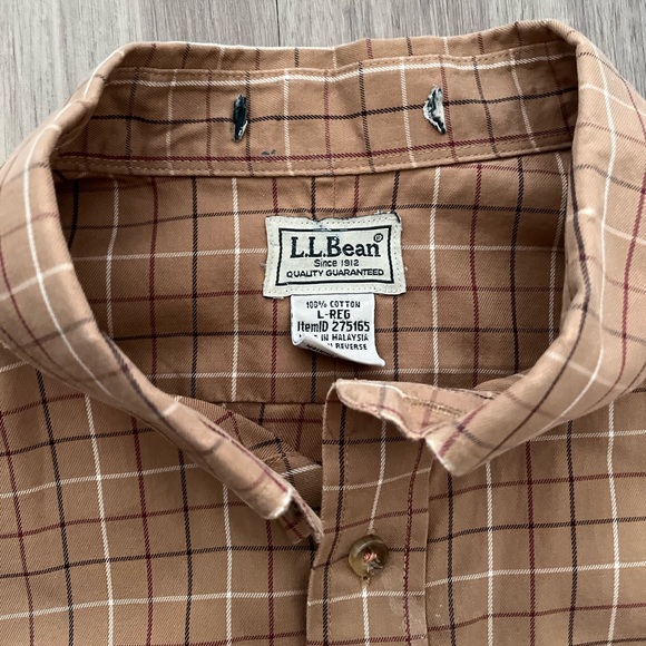 LL Bean Mens Nova Check Plaid Traditional Fit Shirt Size Large Button Down Tan - Picture 4 of 6